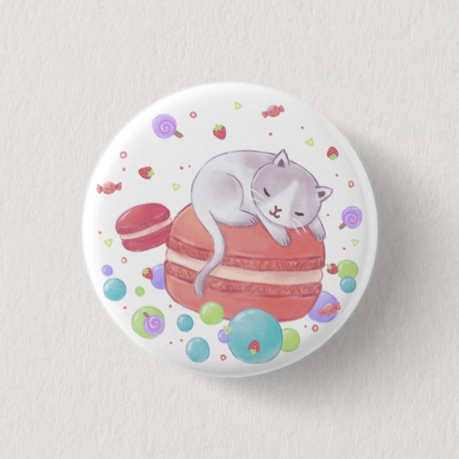 Cat & Sweets Illustration 1 Inch Round Button (Front)