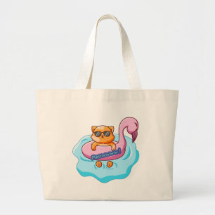 cat swimming pool summer vibes    cat lover design large tote bag