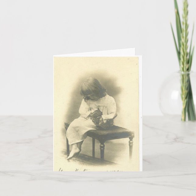 Cat Sympathy Card With Girl (Front)