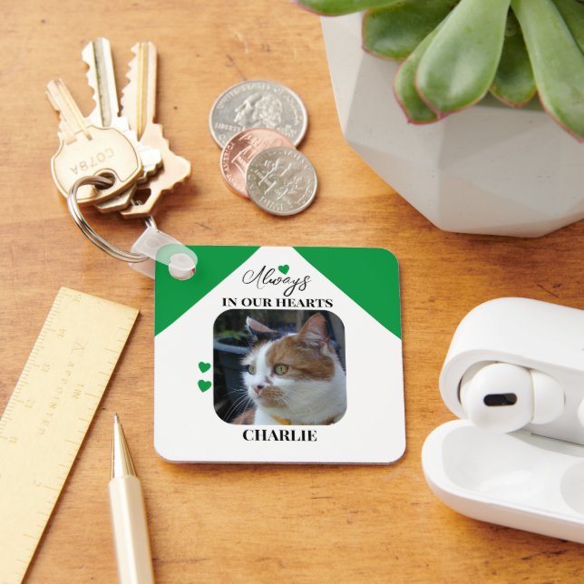 Cat Sympathy Keepsake Pet Memorial green Keychain (Desk)