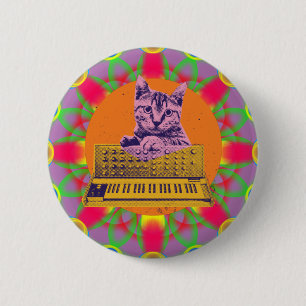 Cat Synthesizer Music Producer Design 2 Inch Round Button