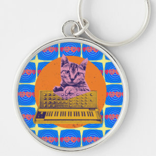 Cat Synthesizer Music Producer Design Keychain