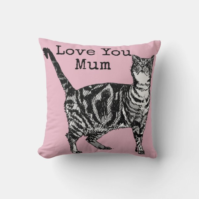 Cat Tabby Pastel Cats Rose Pink Love Mum Mother Throw Pillow (Front)