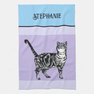 Cat Tabby Pastel Cats Womens Light Blue Purple Kitchen Towel