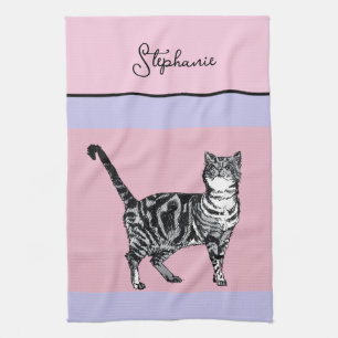 Cat Tabby Pastel Cats Womens Light Pink Purple Kitchen Towel