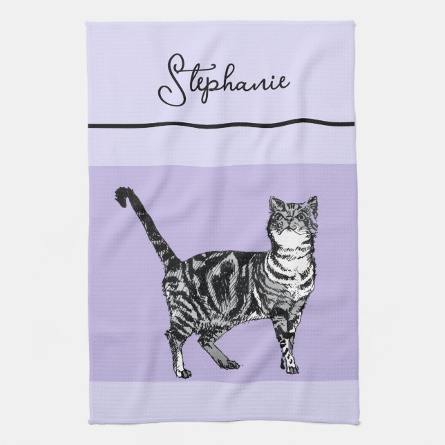 Cat Tabby Pastel Cats Womens Light Purple Lavender Kitchen Towel (Vertical)