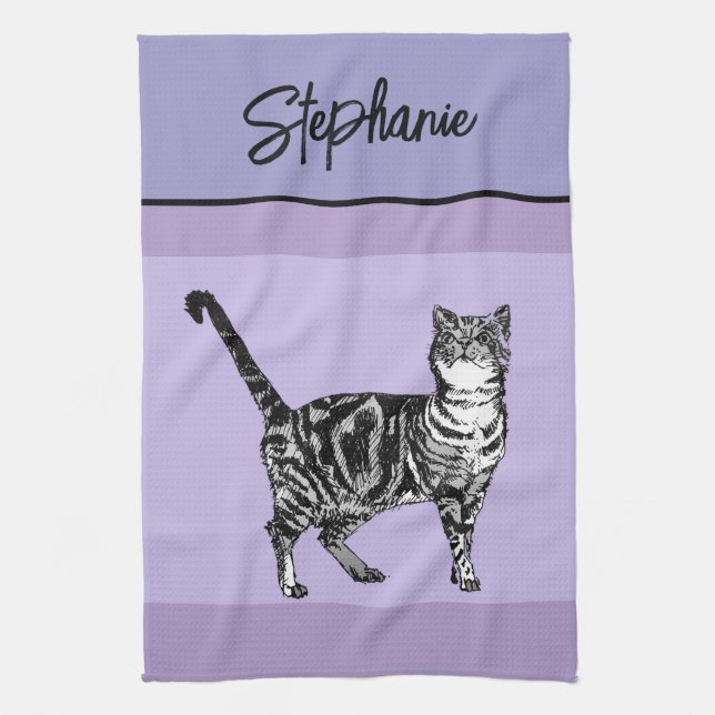 Cat Tabby Pastel Cats Womens Pastel Purple Kitchen Towel (Vertical)