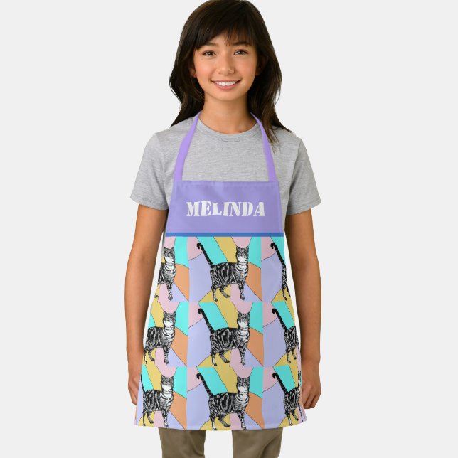 Cat Tabby Pattern Pastel Cats Kids Girls Apron (Insitu)
