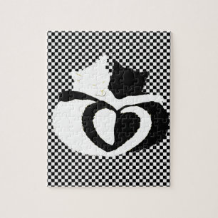 CAT tails - love black white Jigsaw Puzzle