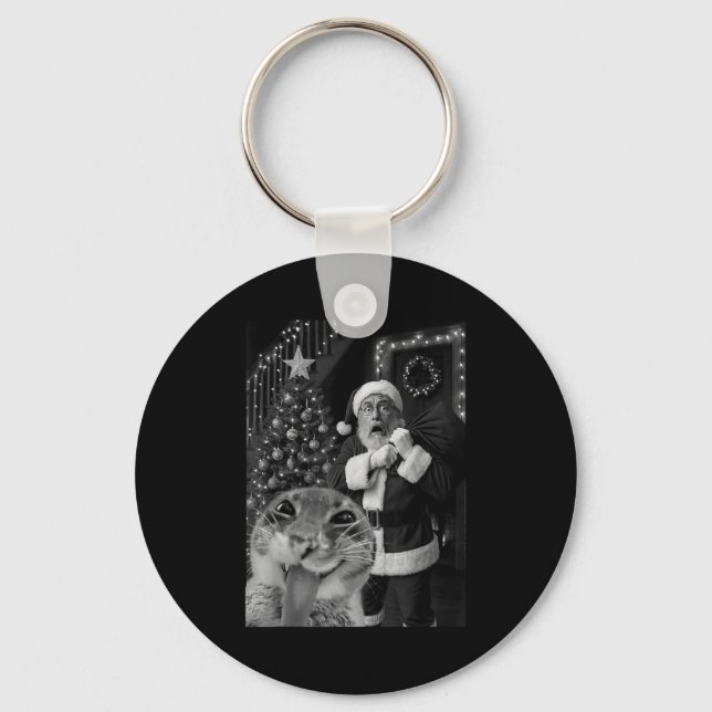 Cat Taking A Selfie Santa Christmas Xmas Pajamas H Keychain (Front)