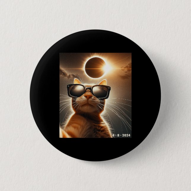 Cat Taking A Selfie With Solar 2024 Eclipse Wearin 2 Inch Round Button (Front)