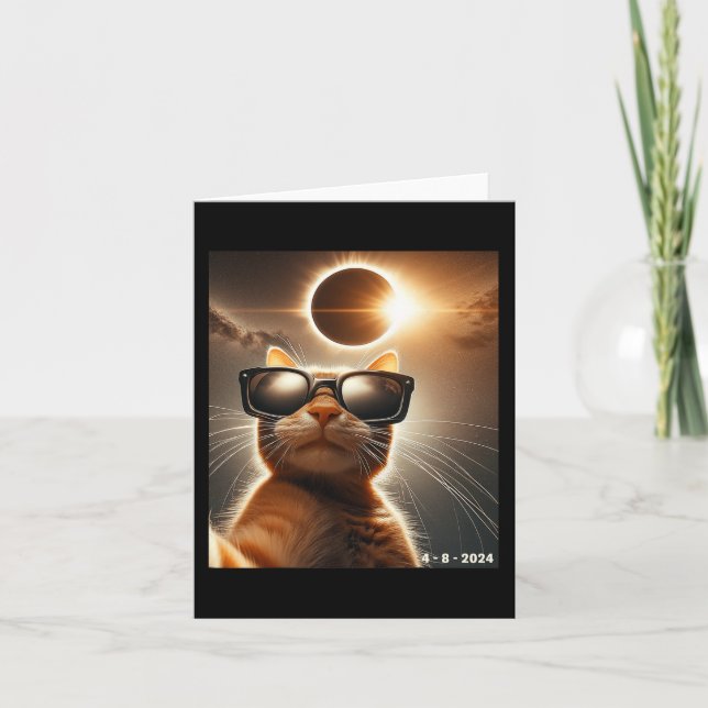 Cat Taking A Selfie With Solar 2024 Eclipse Wearin Card (Front)