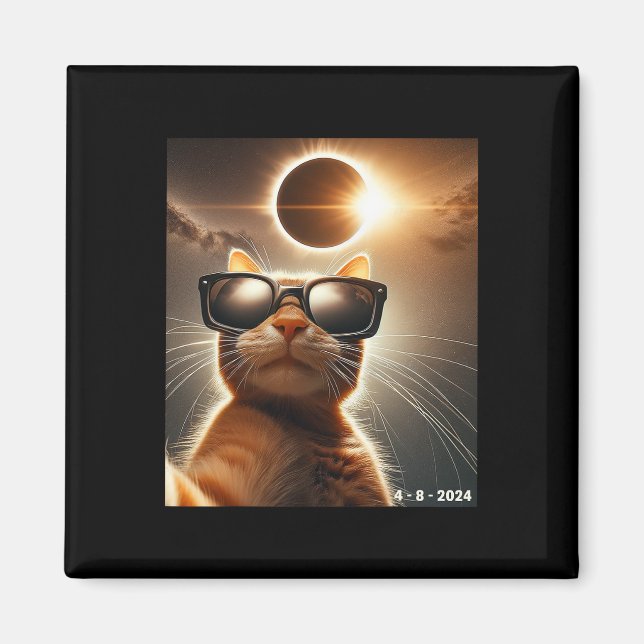 Cat Taking A Selfie With Solar 2024 Eclipse Wearin Magnet (Front)
