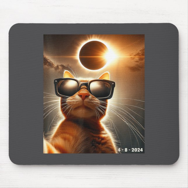 Cat Taking A Selfie With Solar 2024 Eclipse Wearin Mouse Pad (Front)
