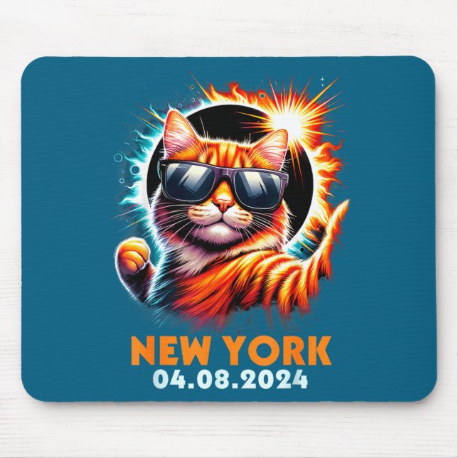 Cat Taking A Selfie With Total Solar Eclipse 2024  Mouse Pad (Front)