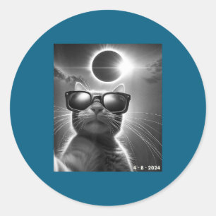Cat Taking Selfie Solar Eclipse Classic Round Sticker
