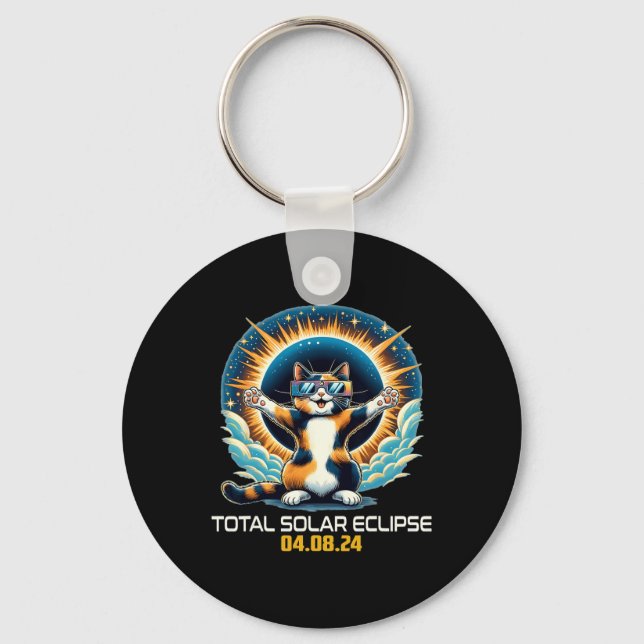 Cat Taking Selfie Solar Eclipse Solar Eclipse 2024 Keychain (Front)