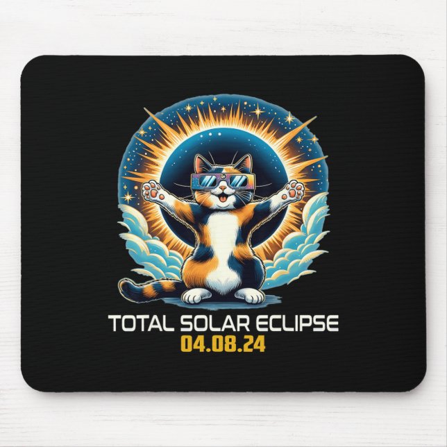 Cat Taking Selfie Solar Eclipse Solar Eclipse 2024 Mouse Pad (Front)