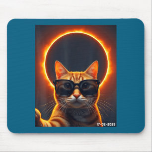 Cat Taking Selfie With Solar 2026 Eclipse Wearing  Mouse Pad