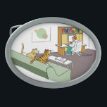 Cat Talk Belt Buckle<br><div class="desc">Artist: Roy Delgado | They might as well sleep all day--all they do is stare at that screen.</div>