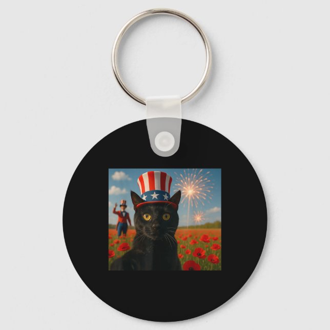 Cat Talking A Selfie Firework 4th Of July Patrioti Keychain (Front)