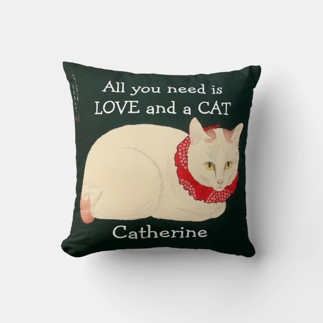 Cat Tama Throw Pillow (Front)