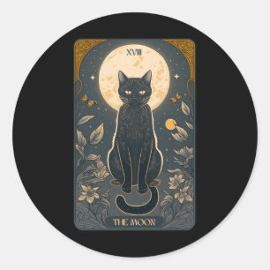 Cat Tarot Card, Moon Tarot Card Cat Mom Of Cats, C Classic Round Sticker