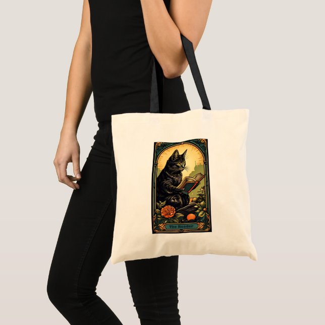 Cat Tarot Card The Reader Design Tote Bag (Front (Product))