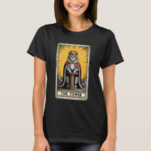 Cat Tarot Card The Tower Cat Scratching Post Tree T-Shirt