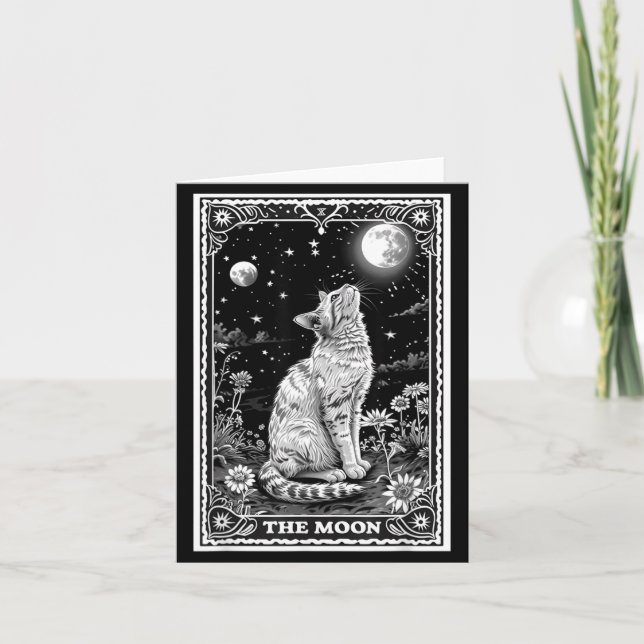 Cat Tarot Card Witchy Moon Hat Halloween Black (Front)
