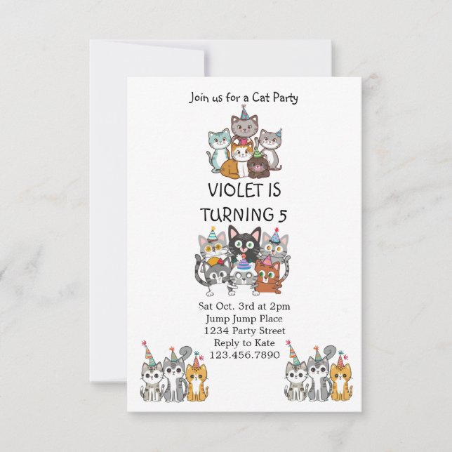 Cat-Tastic Kitty Cat Birthday Party With Gold Foil Invitation (Front)
