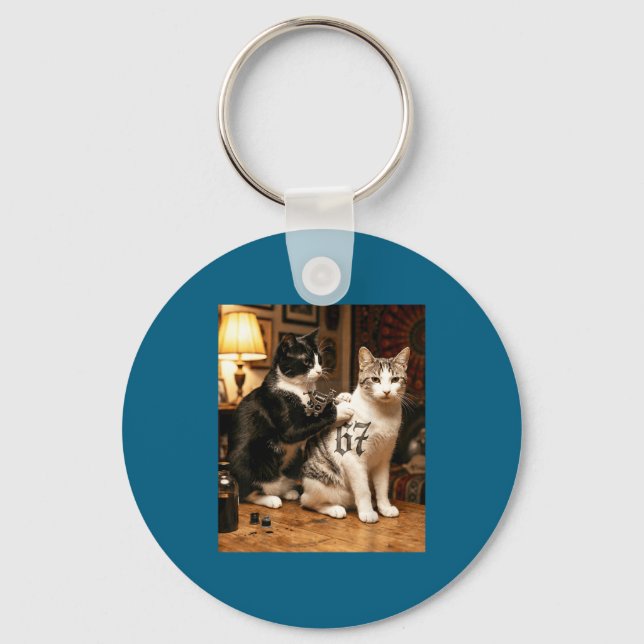 Cat Tattoo Artist 67 Six Seven Seis Siete Brain Ro Keychain (Front)