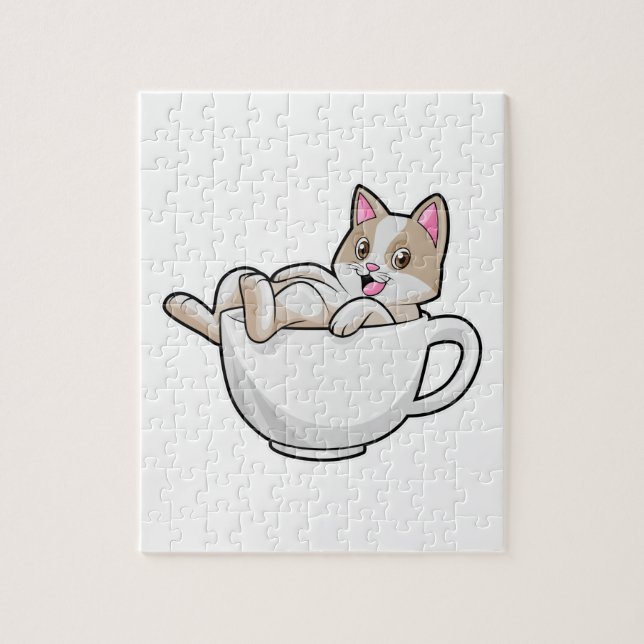Cat Tea cup Jigsaw Puzzle (Vertical)