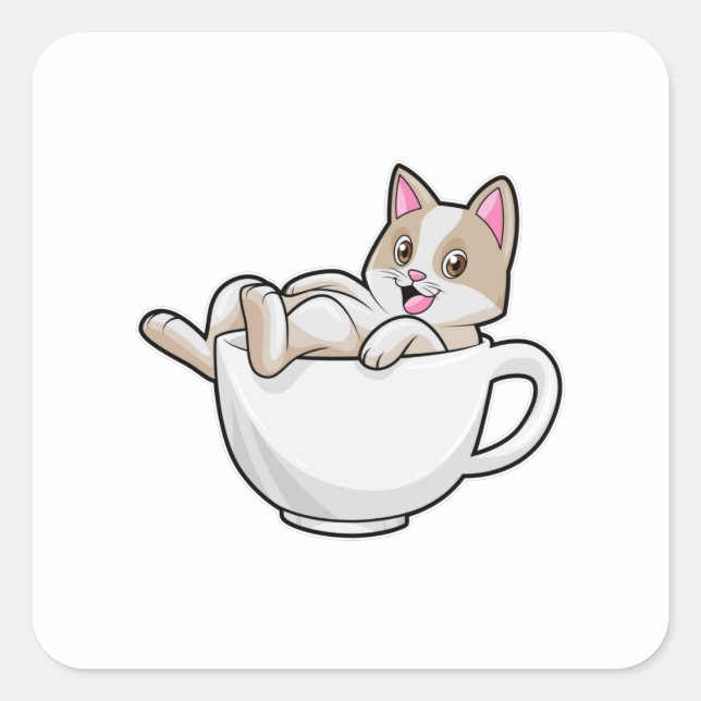Cat Tea cup Square Sticker (Front)