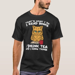 Cat Tea Funny Read Reading Book Librarian Men Wome T-Shirt