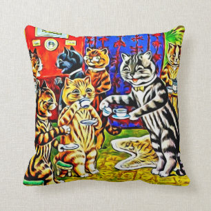 "Cat Tea Party" Stylized Louis Wain Cats Pillow