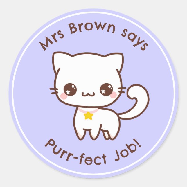 Cat Teacher Reward Stickers Personalized Kawaii (Front)