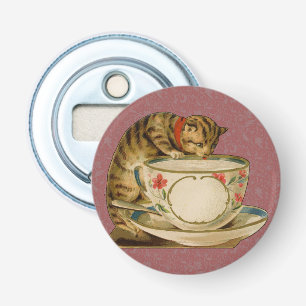 Cat Teacup Cute Vintage Victorian Bottle Opener