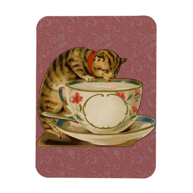 Cat Teacup Cute Vintage Victorian Magnet (Vertical)