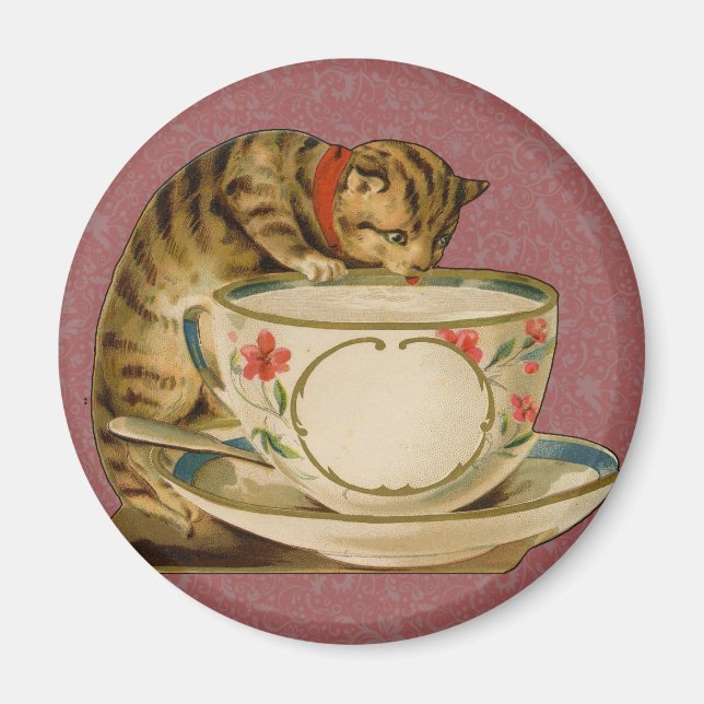 Cat Teacup Cute Vintage Victorian Magnet (Front)