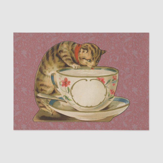 Cat Teacup Cute Vintage Victorian Tissue Paper (Front)