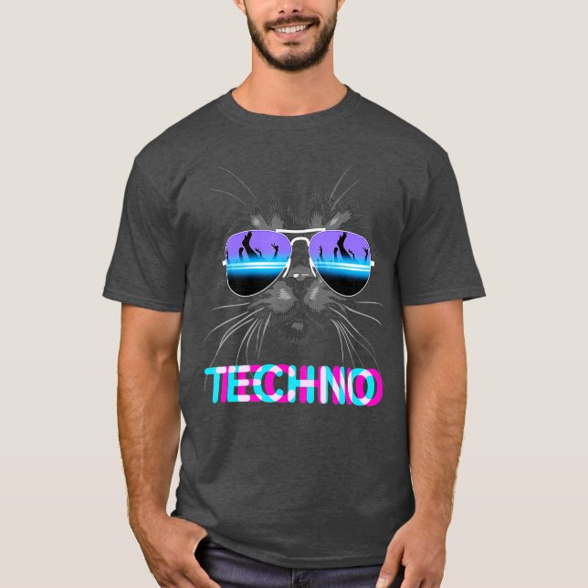 Cat Techno DJ Electro Music T-Shirt (Front)