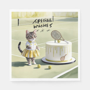 Cat Tennis Player at the court with Birthday Cake Napkin