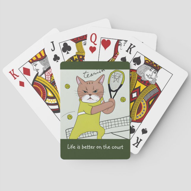 Cat Tennis Player Life is better on the court Playing Cards (Back)