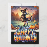 Cat Tennis Player on Halloween Day