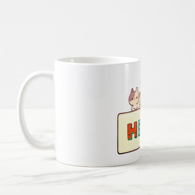 cat, text box, doodle coffee mug (Left)