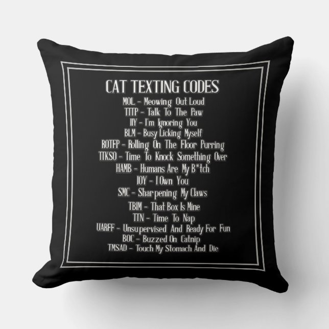 Cat Texting Codes Humour Throw Pillow (Front)
