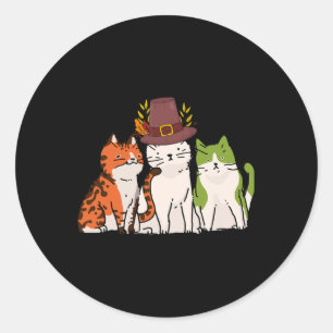 Cat Thanksgiving Day Cute Kitten Kitty Fall Autumn Classic Round Sticker