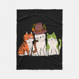 Cat Thanksgiving Day Cute Kitten Kitty Fall Autumn Fleece Blanket