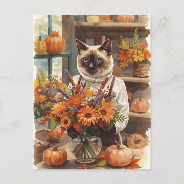Cat Thanksgiving Fall themed for Cat Lovers  Holiday Postcard (Front)